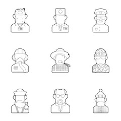 Workers icons set, outline style