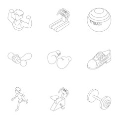 Gym icons set, outline style