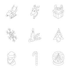 December holiday icons set, outline style