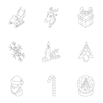 December holiday icons set, outline style