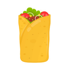 fast food concept. burrito flat vector illustration isolated on white background icon. burrito ingredient, original recipe, mexican food - obrazy, fototapety, plakaty