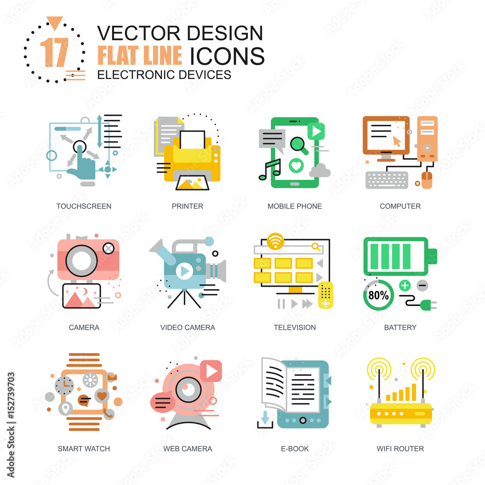 Aufkleber flat line personal computer devices icons