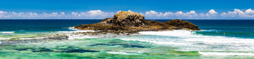 Fototapeta na wymiar Indian Ocean, panoramic view of the rocky island, Indonesia