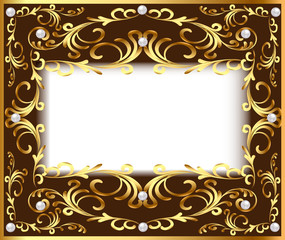 illustration vintage background frame with vegetable Golden pattern and pearls