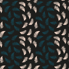 Vector floral pattern with  vertical rows of fern leaves in pink and blue