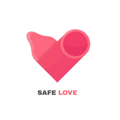 Condom in the form of heart.  isolated on white background. vector flat design cartoon illustration character icon logo. Save sex, love concept