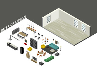 Furniture set in isometric view