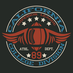 California  Sport wear typography emblem, american football,vintage,  college league ,superior. For t-shirt or other uses.