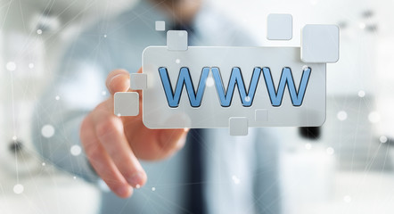 Businessman surfing on internet using tactile web address bar 3D rendering