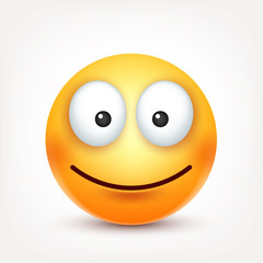 Smiley,smiling emoticon. Yellow face with emotions. Facial expression. 3d realistic emoji. Funny cartoon character.Mood. Web icon. Vector illustration.