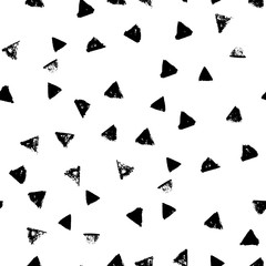 Abstract geometric seamless hand drawn pattern. Modern grunge texture. Monochrome brush painted background.