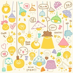 Set of Cute Vintage Bulb Doodle