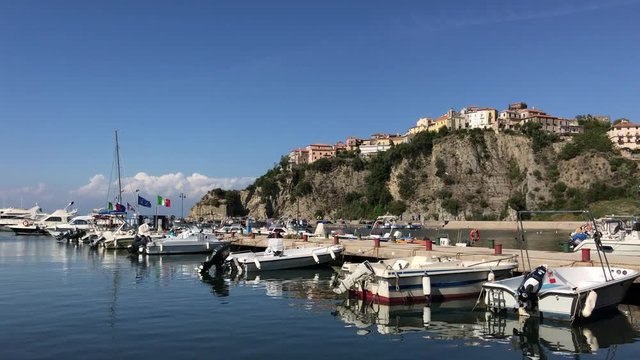 Agropoli, the old town from the pier, 4K