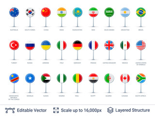 Set of world flags isolated on white.