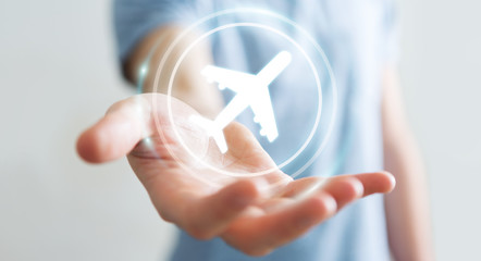 Businessman booking his flight with modern digital application 3D rendering