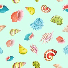 Seashells seamless vector pattern.