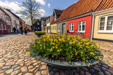 Odense, Denmark - April 29, 2017: Old town of Odense
