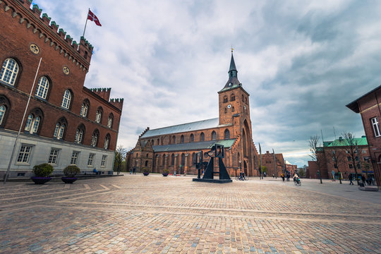 Odense, Denmark - April 29, 2017: Town center of Odense