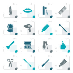 Stylized cosmetic, make up and hairdressing icons - vector icon set