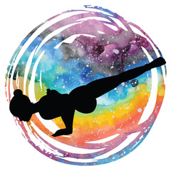 Women silhouette. Flying Pigeon yoga pose. Eka Pada Galavasana