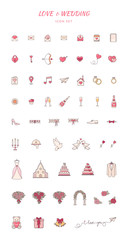 Love and wedding decorative icons.