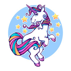 fantasy world, rainbow unicorn, vector print