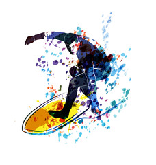 Watercolor vector silhouette surfer