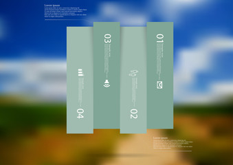 Illustration infographic template with rectangle vertically divided to four shifted green parts