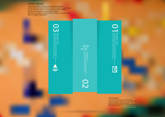 Illustration infographic template with rectangle vertically divided to three shifted blue parts