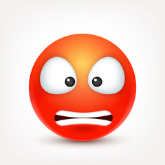 Smiley,angry emoticon. Red face with emotions. Facial expression. 3d realistic emoji. Funny cartoon character.Mood. Web icon. Vector illustration.