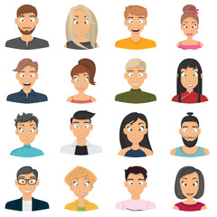 Mens and girls avatars set icons in cartoon style for web and mobile design