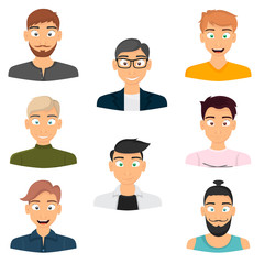 Mens avatars set icons in cartoon style for web and mobile design