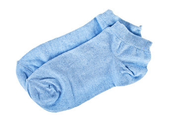 Blue socks on white background