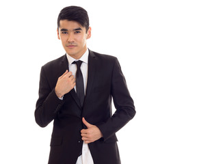 Young man in black tuxedo
