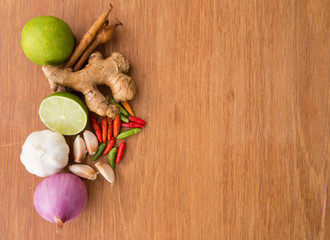 Herbs and spices set to make Thai spicy soup