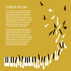 Piano keys turn into birds. Template for concert poster. Music festival announcement.