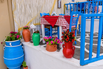 the interior of a traditional Greek restaurant in Kos town, Greece
