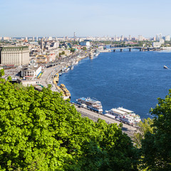 view of Kiev city Podil District with River Port