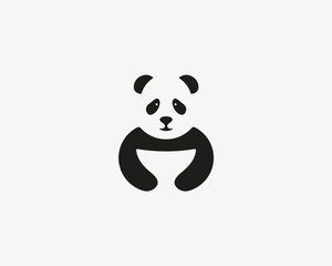 Panda logo symbol design. Asian food vector icon logotype. Wok negative space creative symbol
