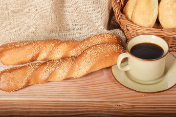 Breakfast with fresh warm bread and coffee