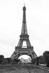Fototapeta na wymiar Classic photo of Paris' Eiffel tower in black and white