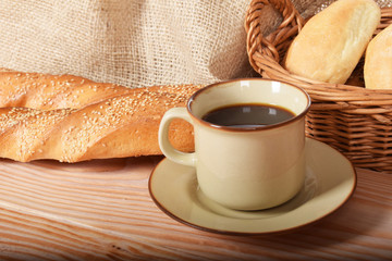 Baguettes with sesame and warm sweet coffee