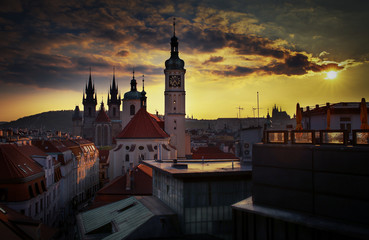 prague at night and sunset