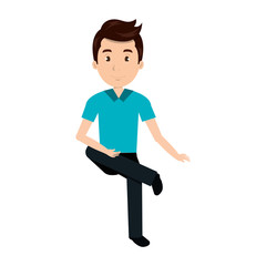 young man avatar sitting character vector illustration design