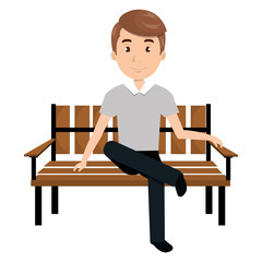 man sitting on park chair vector illustration design