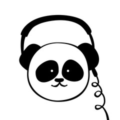 Panda, headphone. Vector cartoon illustration isolated on white. Funny, cute animal. Scandinavian design for Interior children room, print card, pillow, t-shirt.
