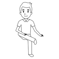 young man avatar sitting character vector illustration design