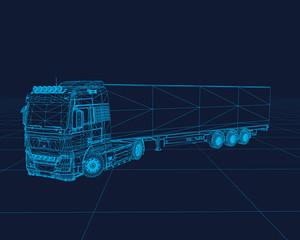Truck wireframe, perspective 3d technology vector illustration. - 152798515