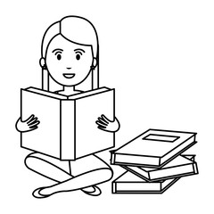 woman reading textbook character vector illustration design