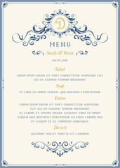 Ornate classic menu design in vintage style. Vector template. - obrazy, fototapety, plakaty